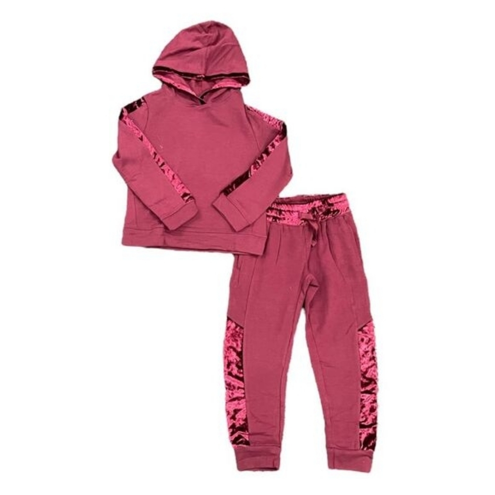 Girls Velvet-Trim Hooded Sweatshirt & Joggers - Raspberry